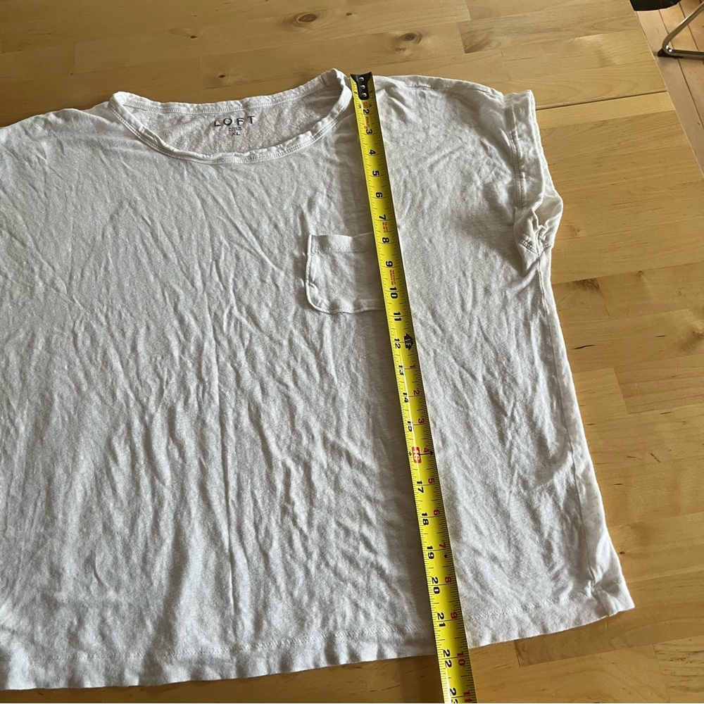 LOFT Linen Modal Blend Women's White Short Sleeve Tee Tshirt Size XL Pocket - Picture 7 of 7